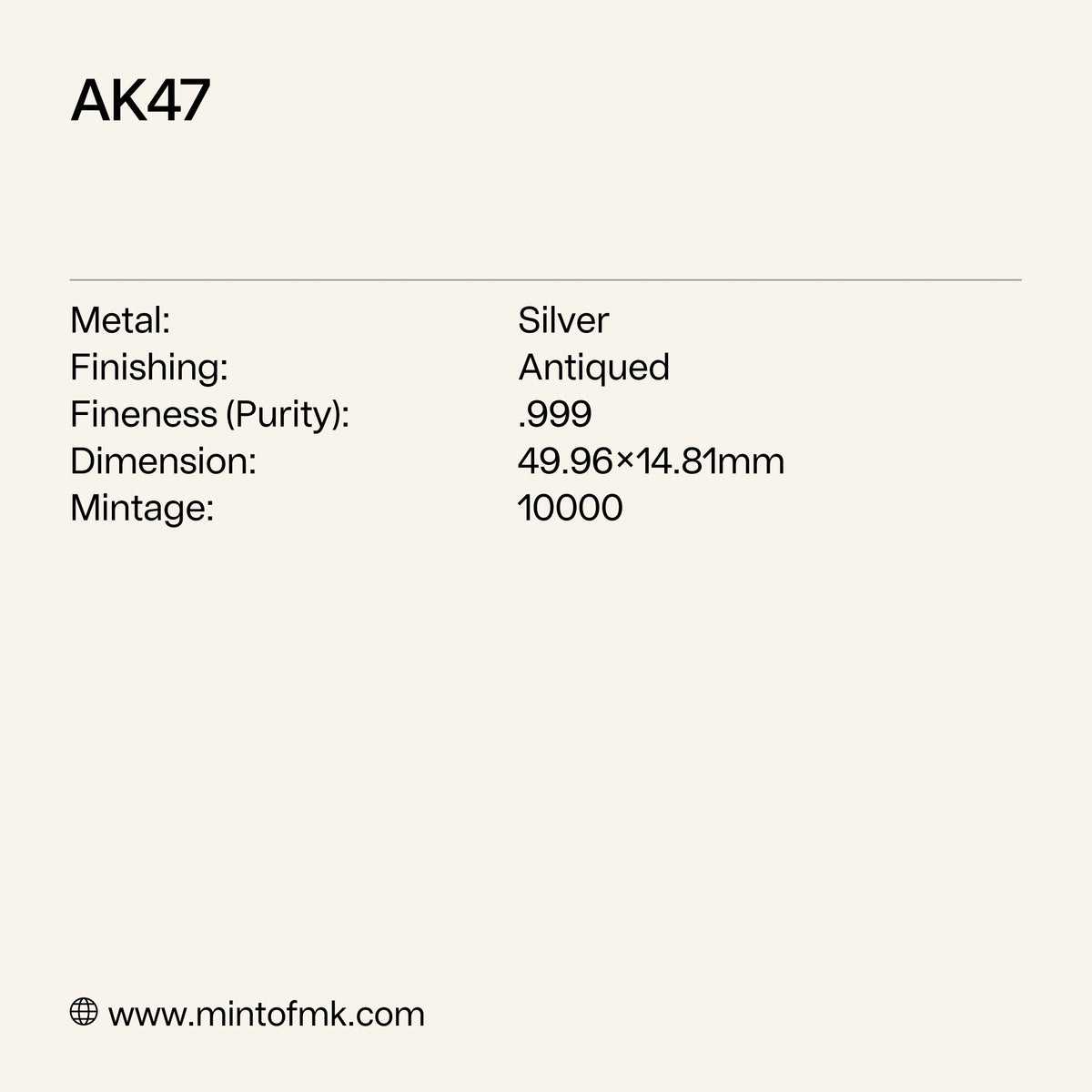 AK-47 Shaped 2g Silver Medal