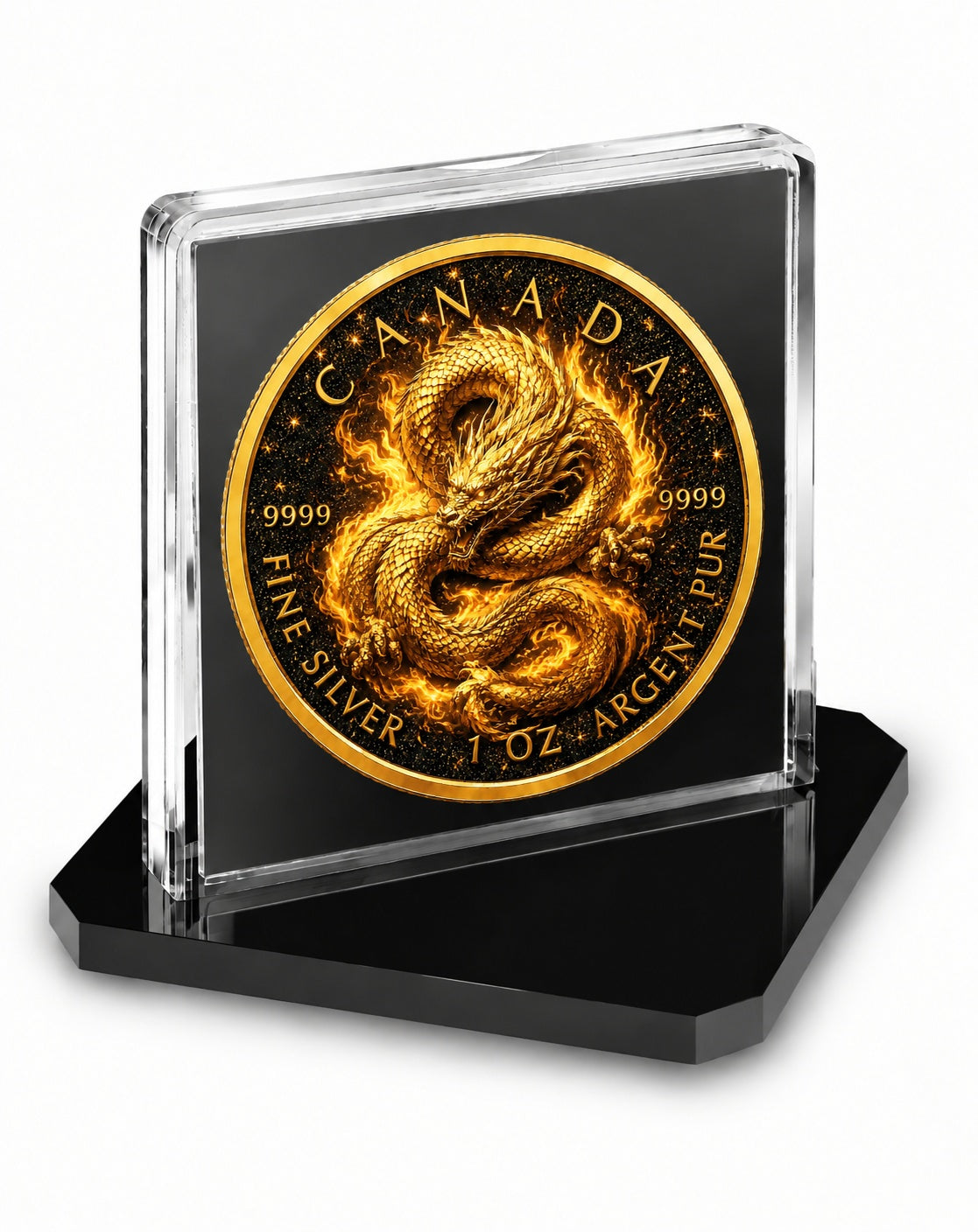 2026 Canada Maple Leaf Celestial Gold Dragon Diamond Dust 1 oz Silver Coin