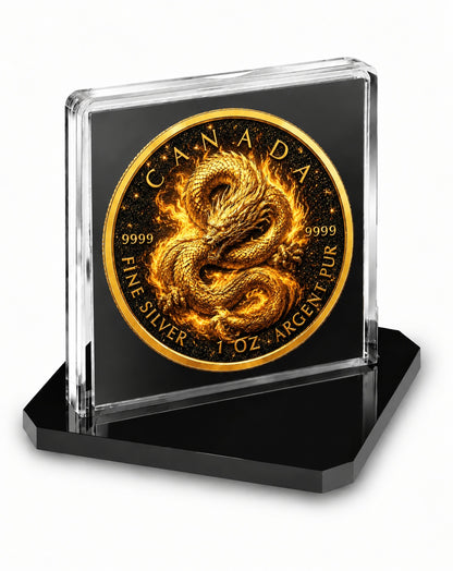 2026 Canada Maple Leaf Celestial Gold Dragon Diamond Dust 1 oz Silver Coin