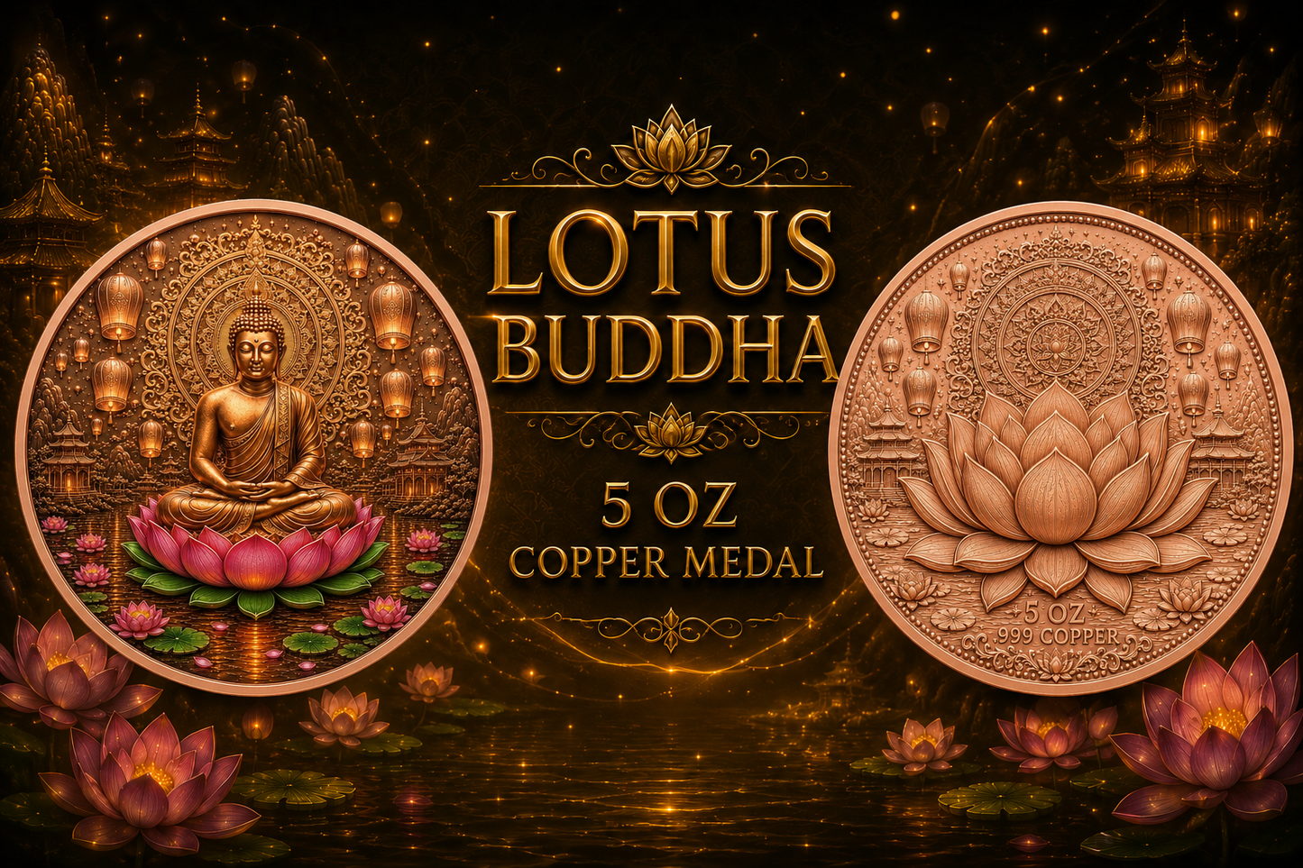 Lotus Buddha Colorized 5 oz Copper Medal (06/19)