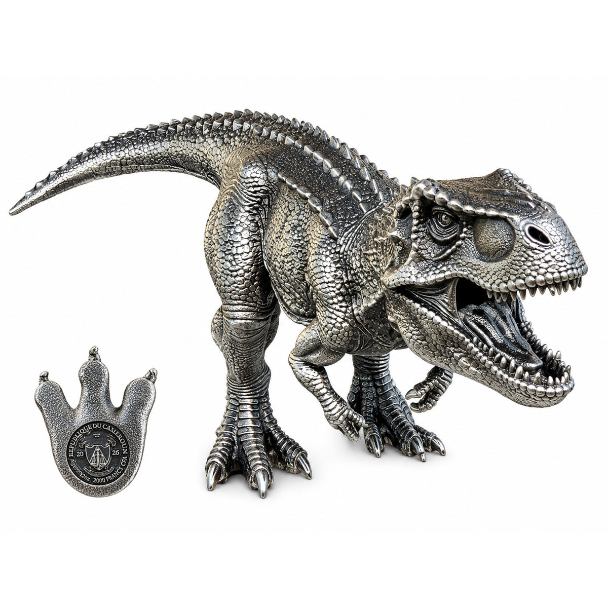 2026 Cameroon Prehistoric Titans - Tyrannosaurus Rex Shaped 2 oz Silver Coin