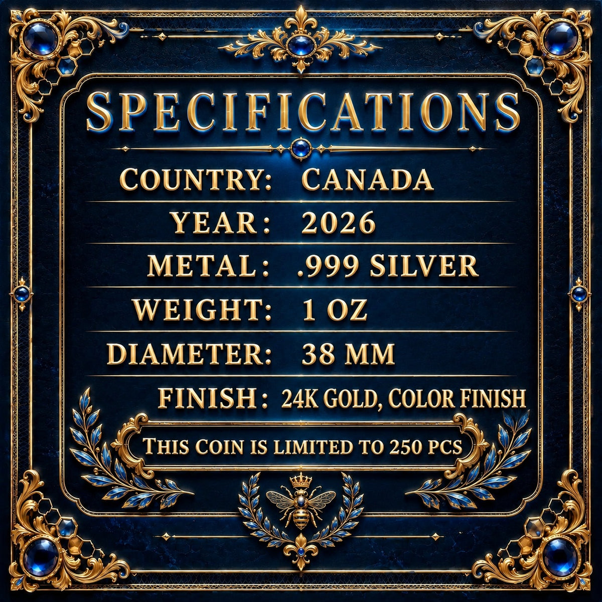 2026 Canada Maple Leaf Sapphire Bee Edition 1 oz Silver Coin