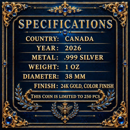 2026 Canada Maple Leaf Sapphire Bee Edition 1 oz Silver Coin