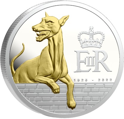 2027 Pitcairn Islands Queen's Beast Greyhound Gold Gilt 5 oz Silver Coin