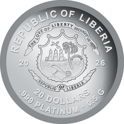 2026 Liberia Rock N Roll Records 0.5g Platinum Coin (07/20)