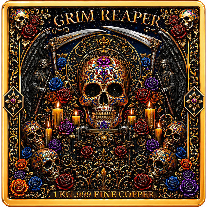 Grim Reaper Dia de Muertos 1 Kilo Copper Medal (07/08)