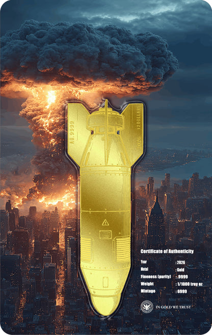 Nuclear Bomb Shaped 1/1000 oz Gold Medal in Card (06/22)