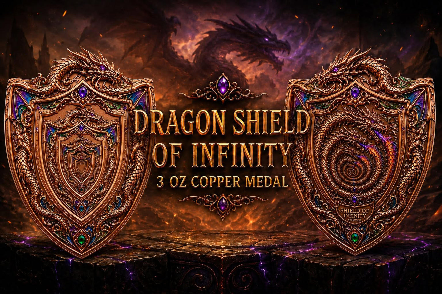 Dragon Shield of Infinity Shaped 3 oz Copper Medal (06/22)