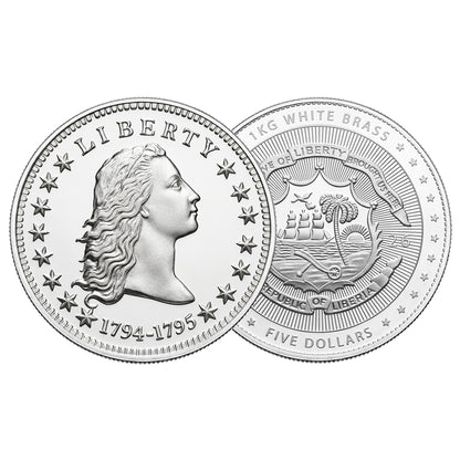 2026 Liberia Flowing Hair 1 Kilo White Brass Coin (08/04)