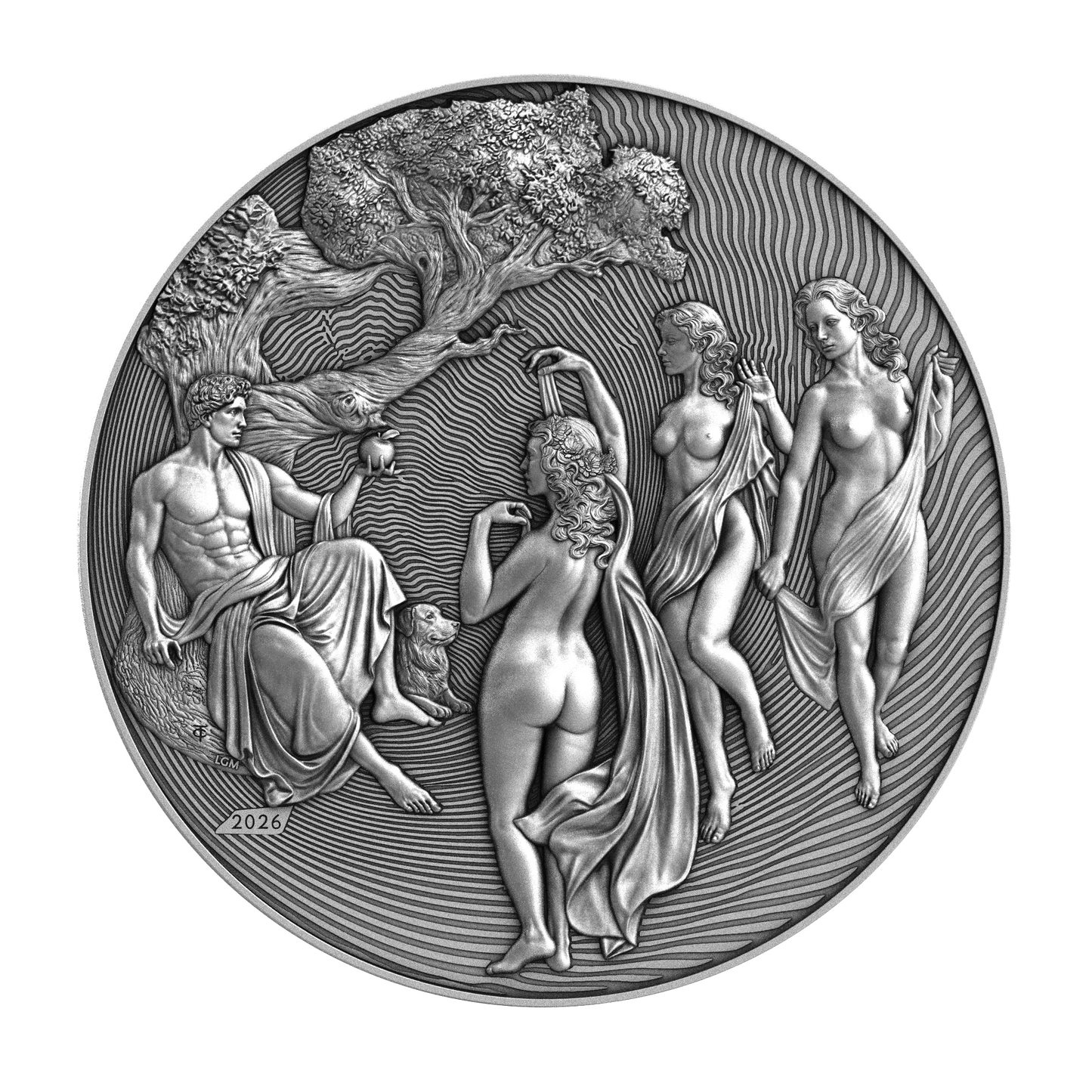 2026 Cameroon Paris & the Three Graces Antiqued 2 oz Silver Coin (07/15)