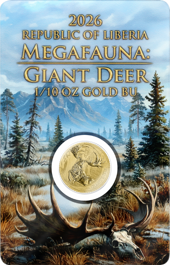 Estimate: 2026 Liberia Megafauna - Giant Deer BU 1/10 oz Gold Coin in Card