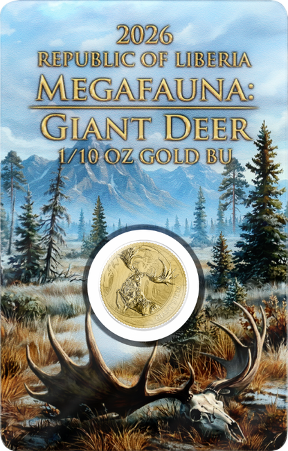 Estimate: 2026 Liberia Megafauna - Giant Deer BU 1/10 oz Gold Coin in Card