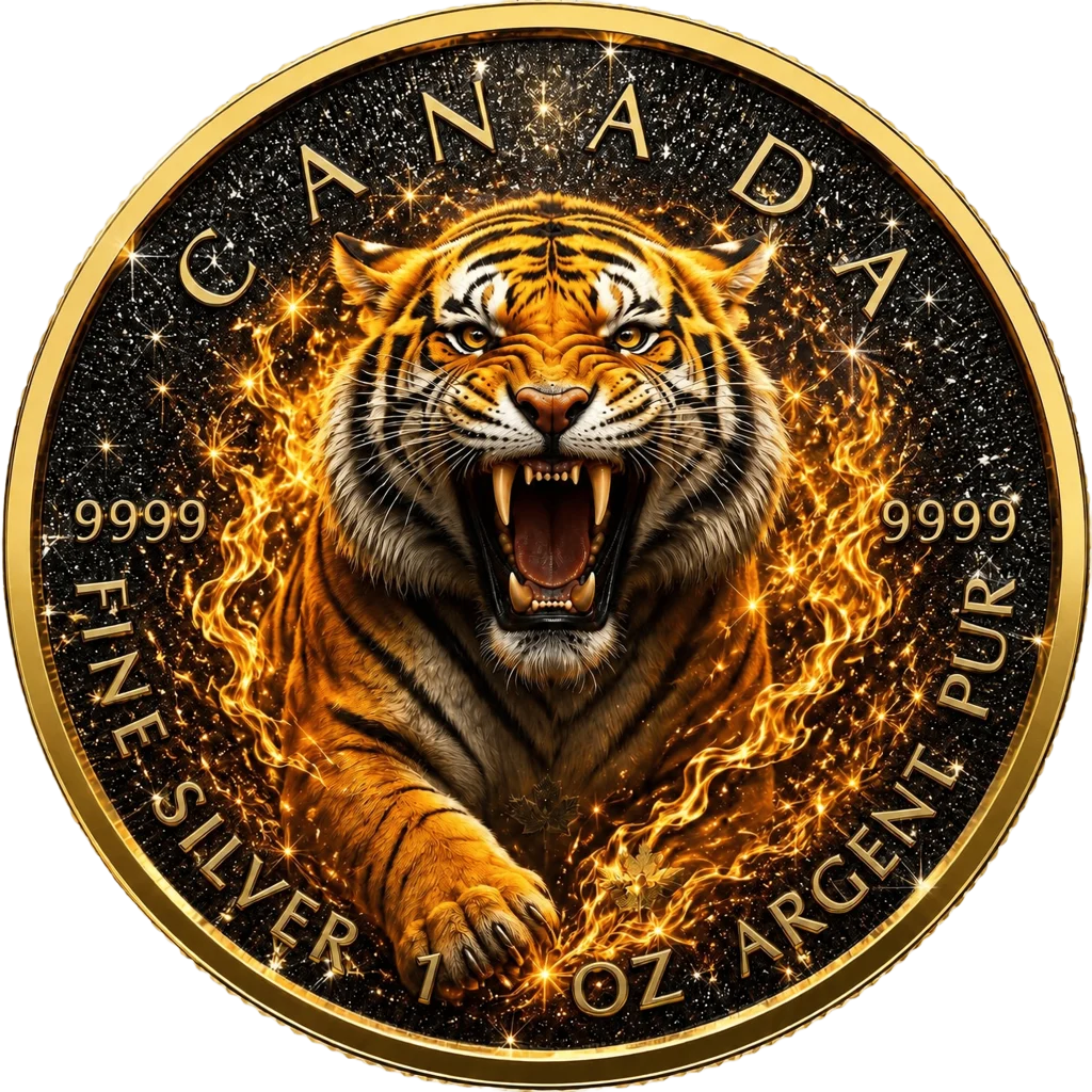 2026 Canada Maple Leaf Blazing Tiger Black Diamond Edition 1 oz Silver Coin