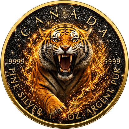 2026 Canada Maple Leaf Blazing Tiger Black Diamond Edition 1 oz Silver Coin