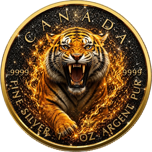 2026 Canada Maple Leaf Blazing Tiger Black Diamond Edition 1 oz Silver Coin