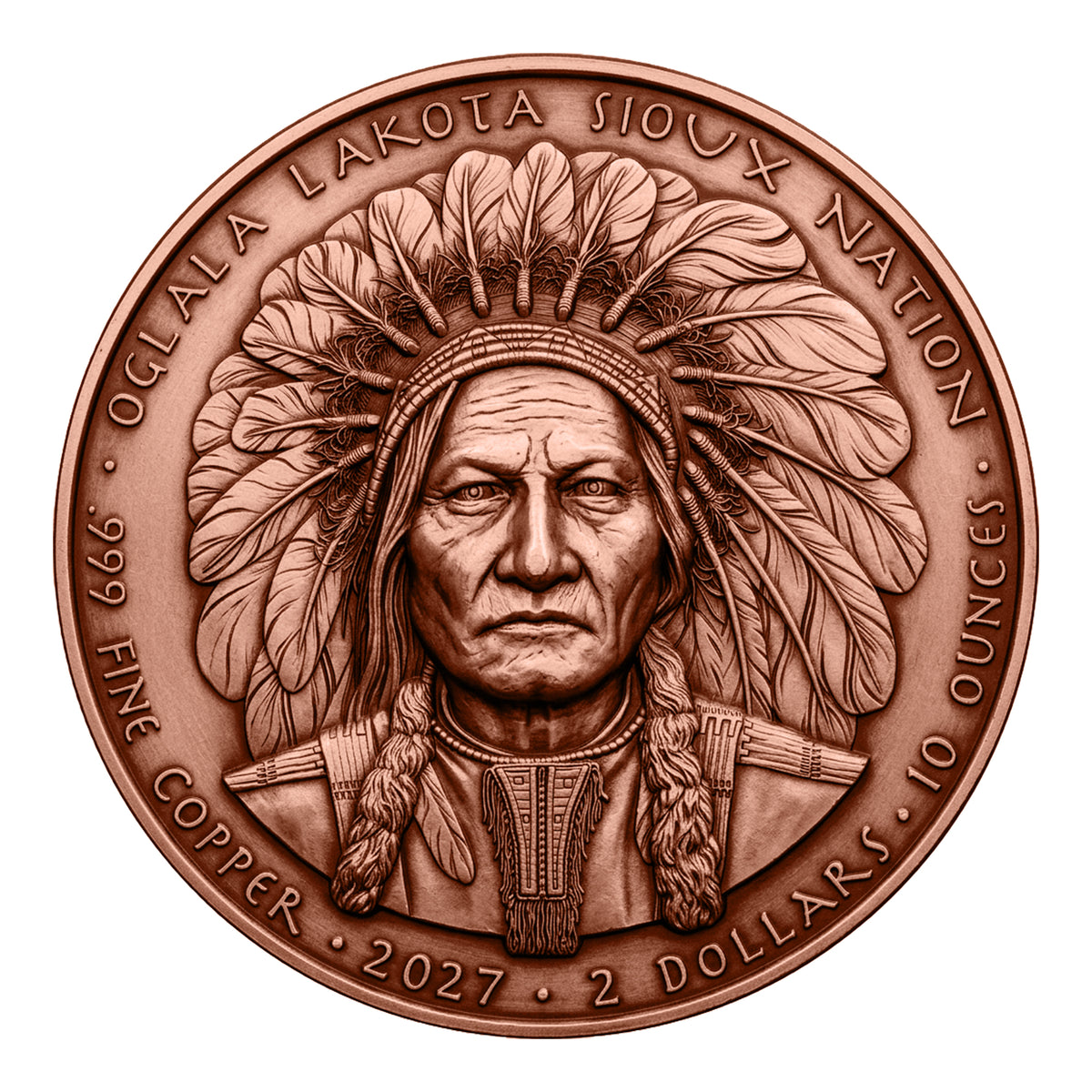 2027 Sioux Nation Sitting Bull UHR 10 oz Copper Coin - Capsule