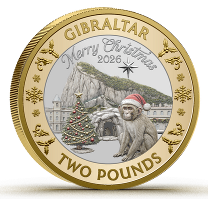 2026 Gibraltar Merry Christmas Colorized 2 Pounds 8g CN Coin in Card