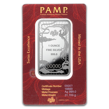 Estimate: PAMP Good Luck Phoenix 1 oz Silver Bar