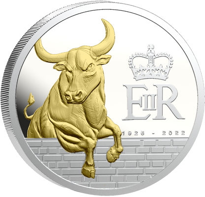 2027 Pitcairn Islands Queen's Beast Black Bull Gold Gilt 1 oz Silver Coin
