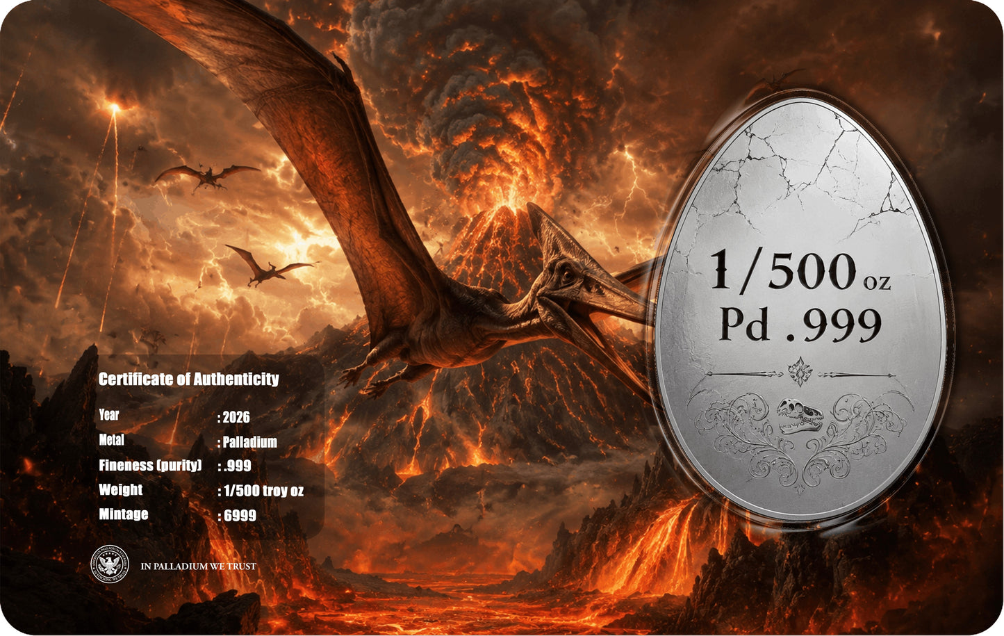 Pterosaur 1/500 oz Palladium Medal in Card (0622)