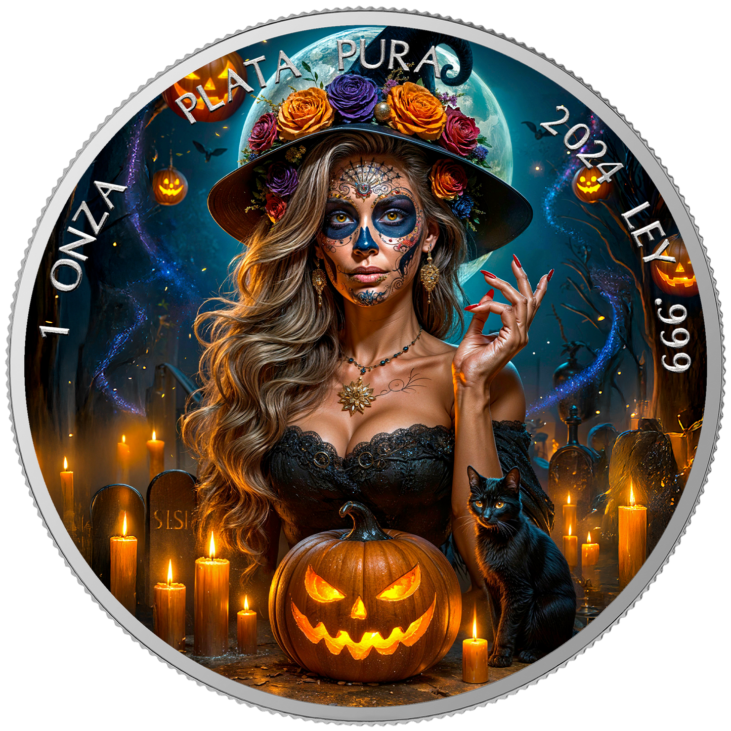 In Stock! Dia de los Muertos - The Witch- 1oz .999 silver coin Mexico libertad 2024