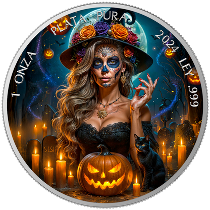 In Stock! Dia de los Muertos - The Witch- 1oz .999 silver coin Mexico libertad 2024