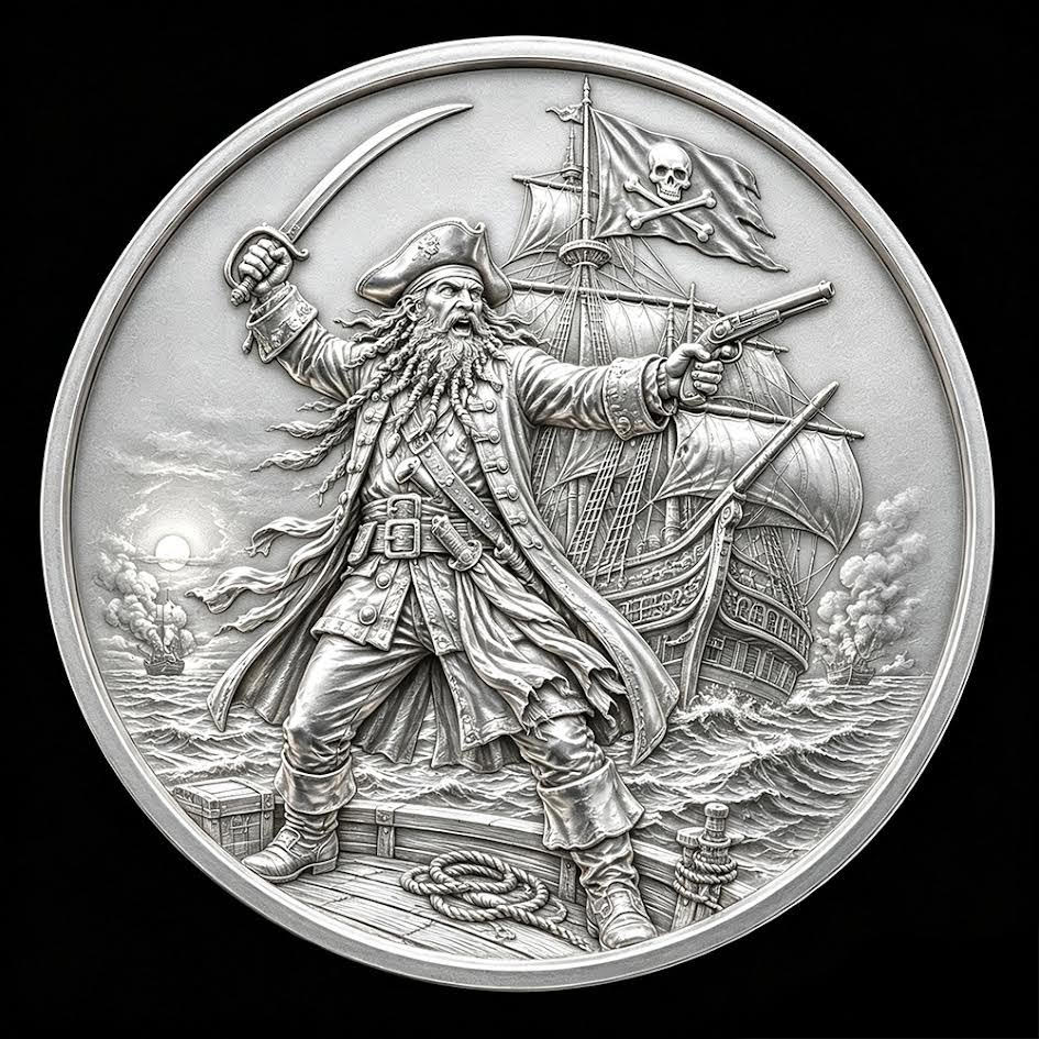 In Stock! 2026 Buccaneer's Bounty - Captain Blackbeard 3g Silver Medal