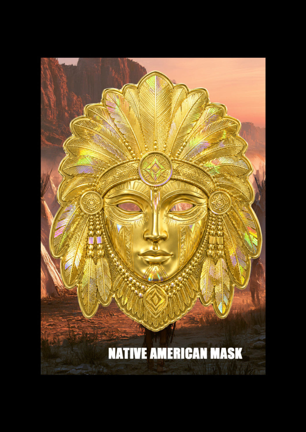 Native American Mask Shaped 1/4g Gold Medal in Card
