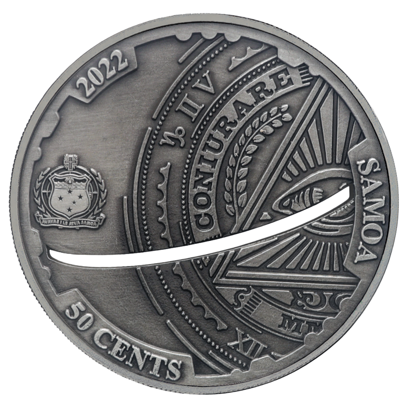 2022 Samoa Conspiracy Collection - Flat Earth Cut-Out CN Coin in Card