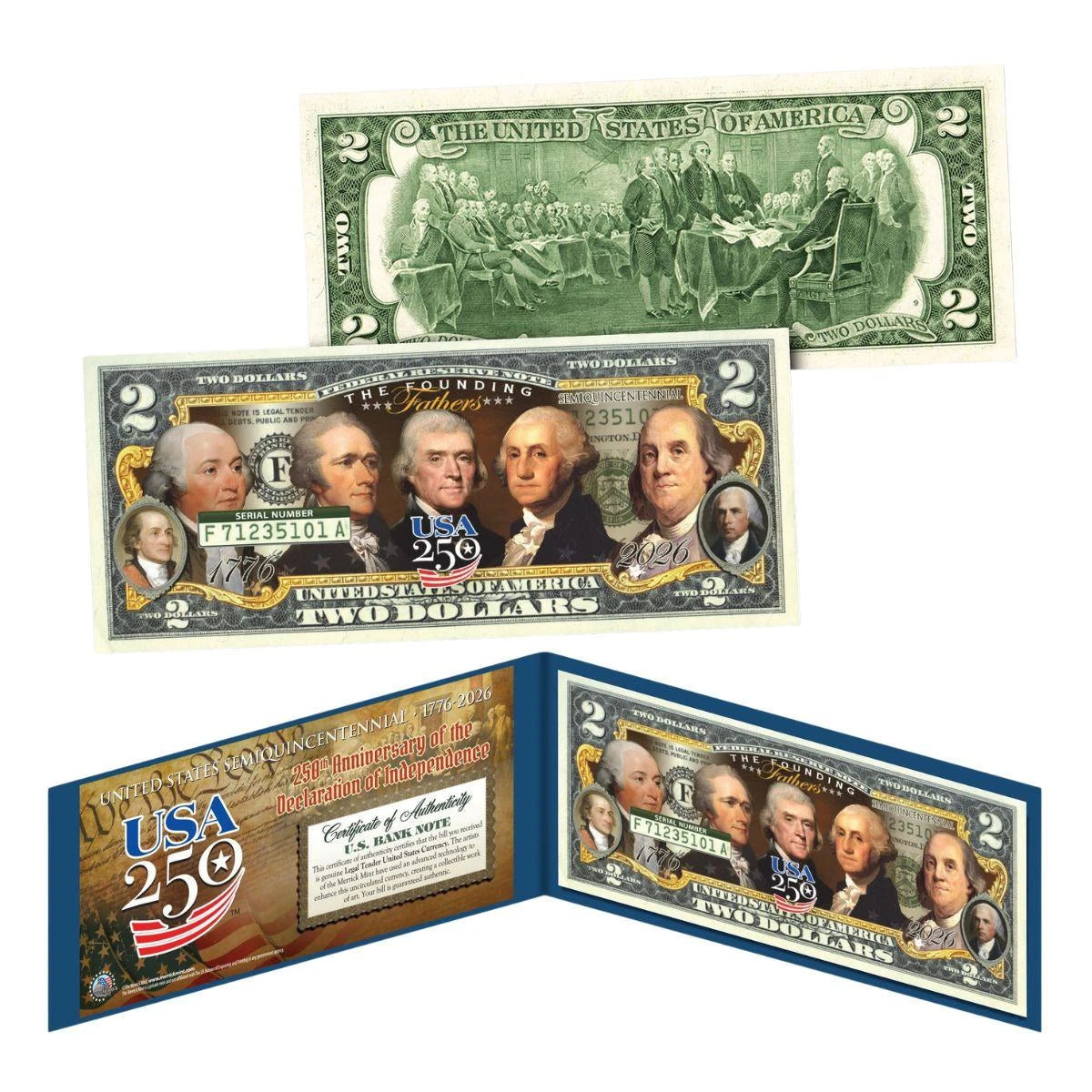 1776-2026 U.S. Genuine Legal Tender $2 Bill 'USA 250: Founding Fathers' Edition