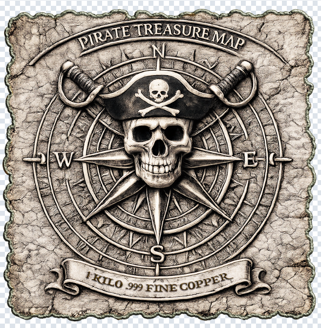 Lost Isle of Gold Treasure Map Shaped 1 Kilo Copper Medal (07/03)