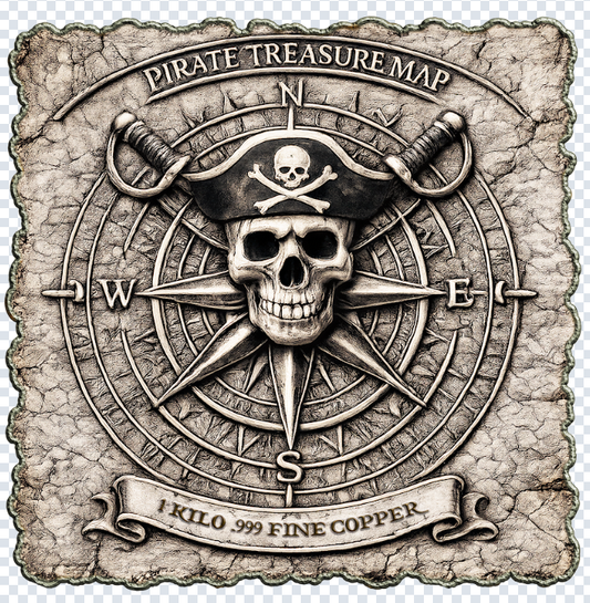 Lost Isle of Gold Treasure Map Shaped 1 Kilo Copper Medal (07/03)