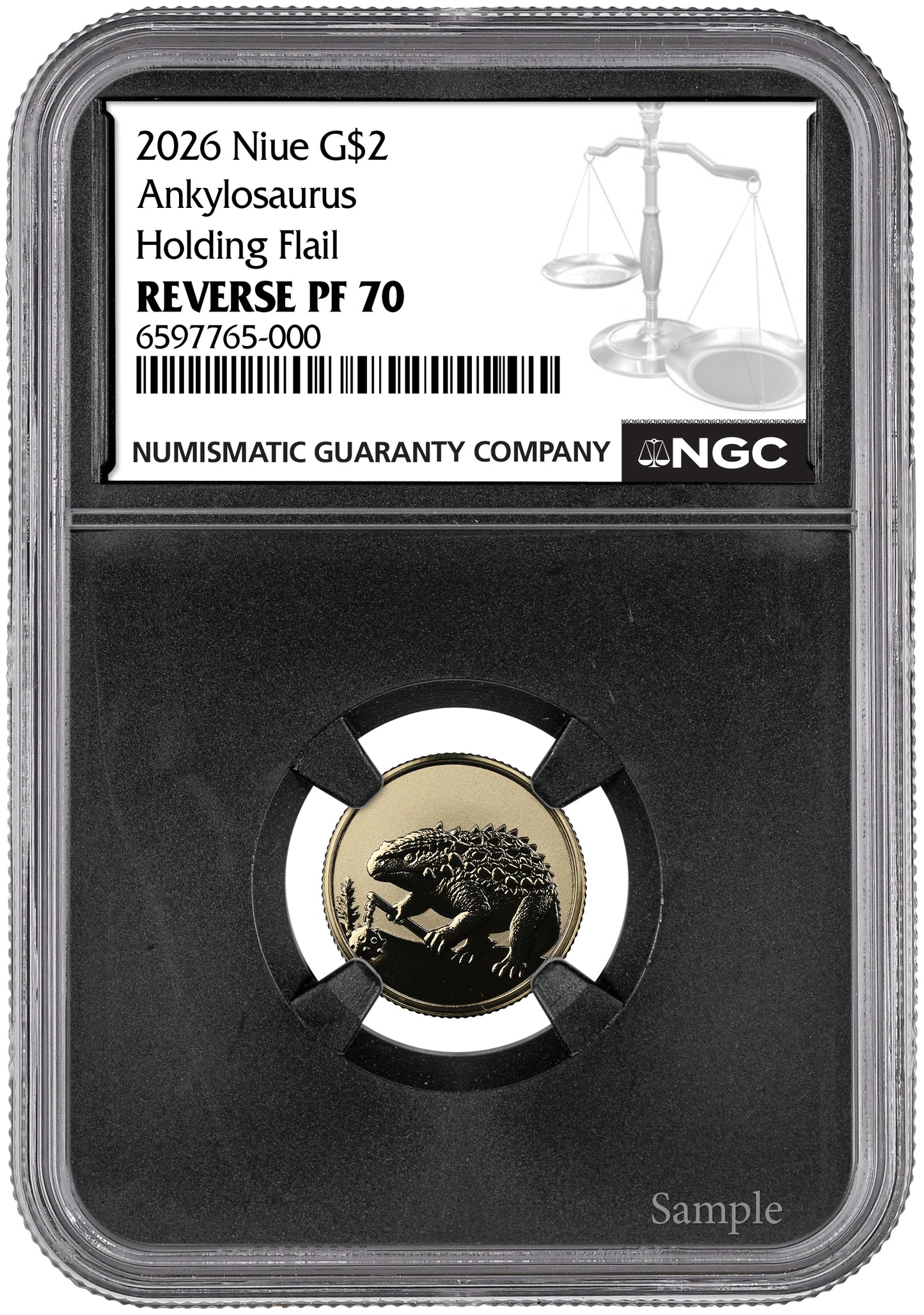 2026 Niue Ankylosaurus Holding Flail Reverse Proof 2g Gold Coin NGC RP 70 (08/10)