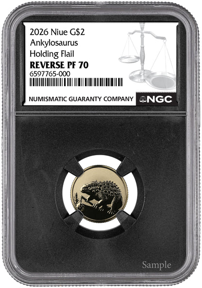 2026 Niue Ankylosaurus Holding Flail Reverse Proof 2g Gold Coin NGC RP 70 (08/10)