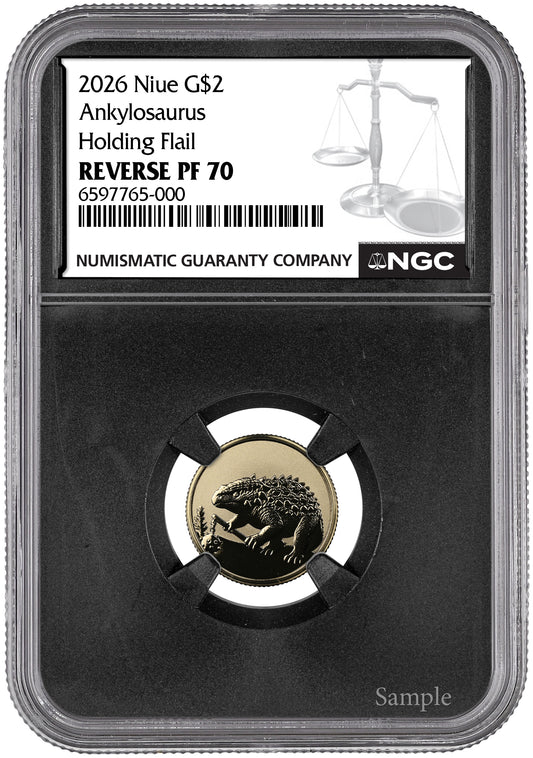2026 Niue Ankylosaurus Holding Flail Reverse Proof 2g Gold Coin NGC RP 70 (08/10)