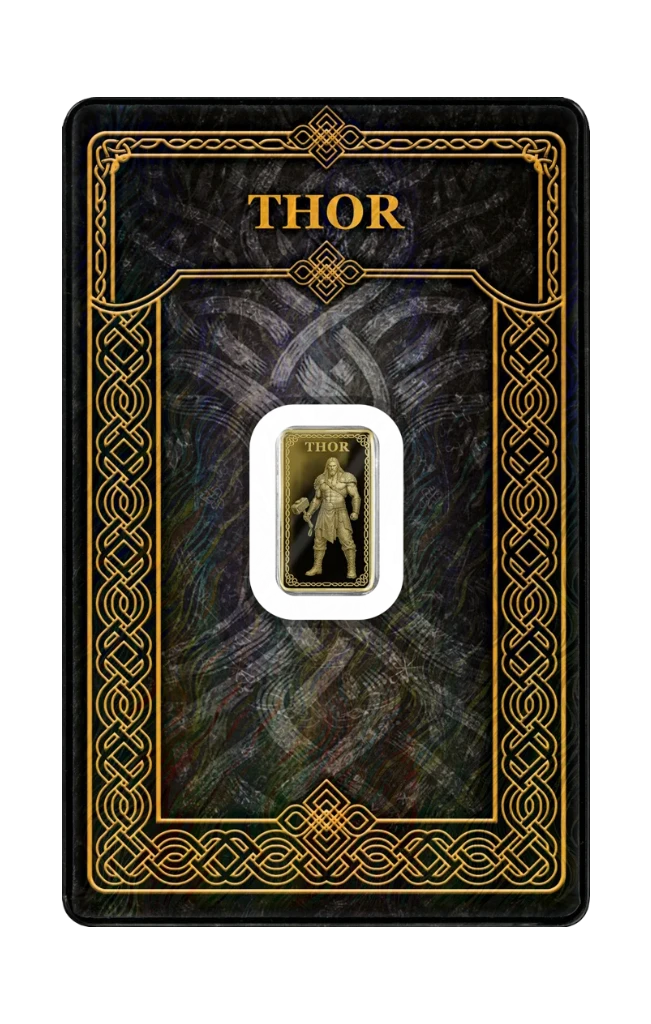 2026 Germania Gods Thor Minted 1/100 oz Gold Bar in Card