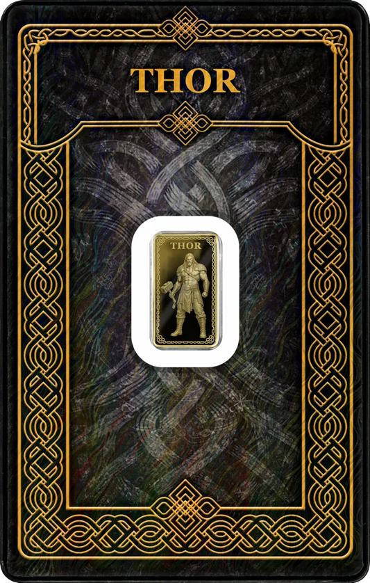 2026 Germania Gods Thor Minted 1/100 oz Gold Bar in Card