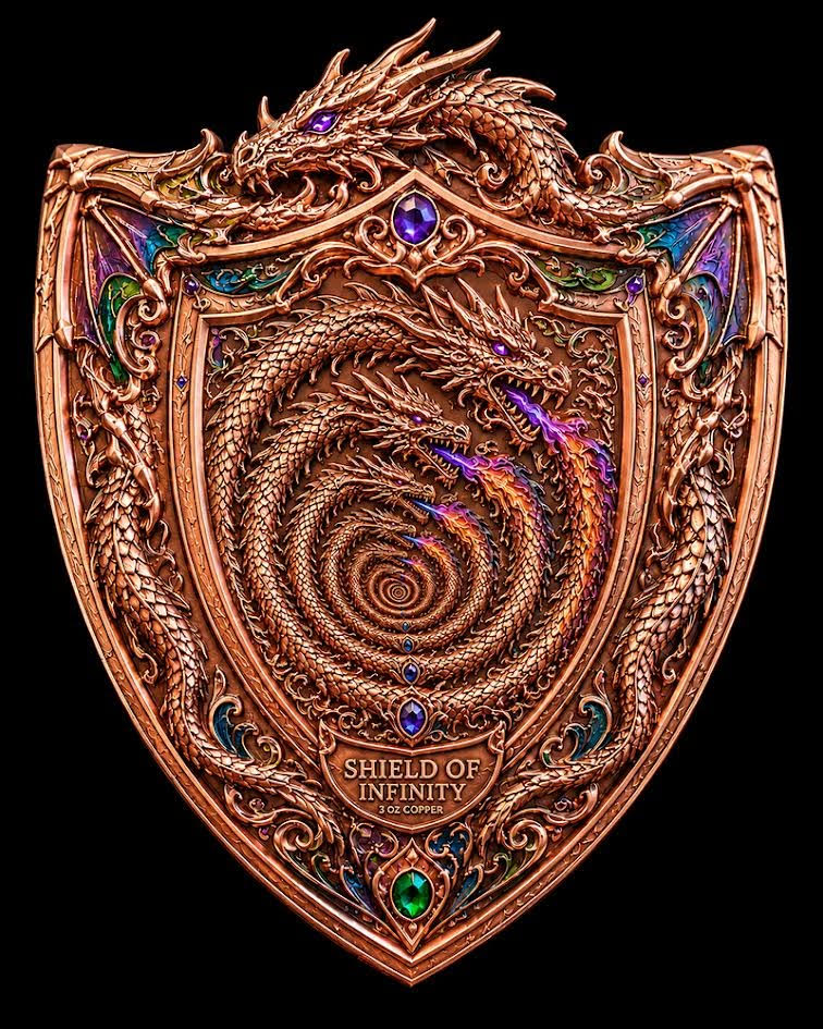 Dragon Shield of Infinity Shaped 3 oz Copper Medal (06/22)