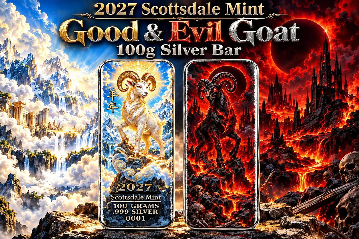 2027 Scottsdale Mint Lunar Goat Good & Evil Edition 100g Silver Bar