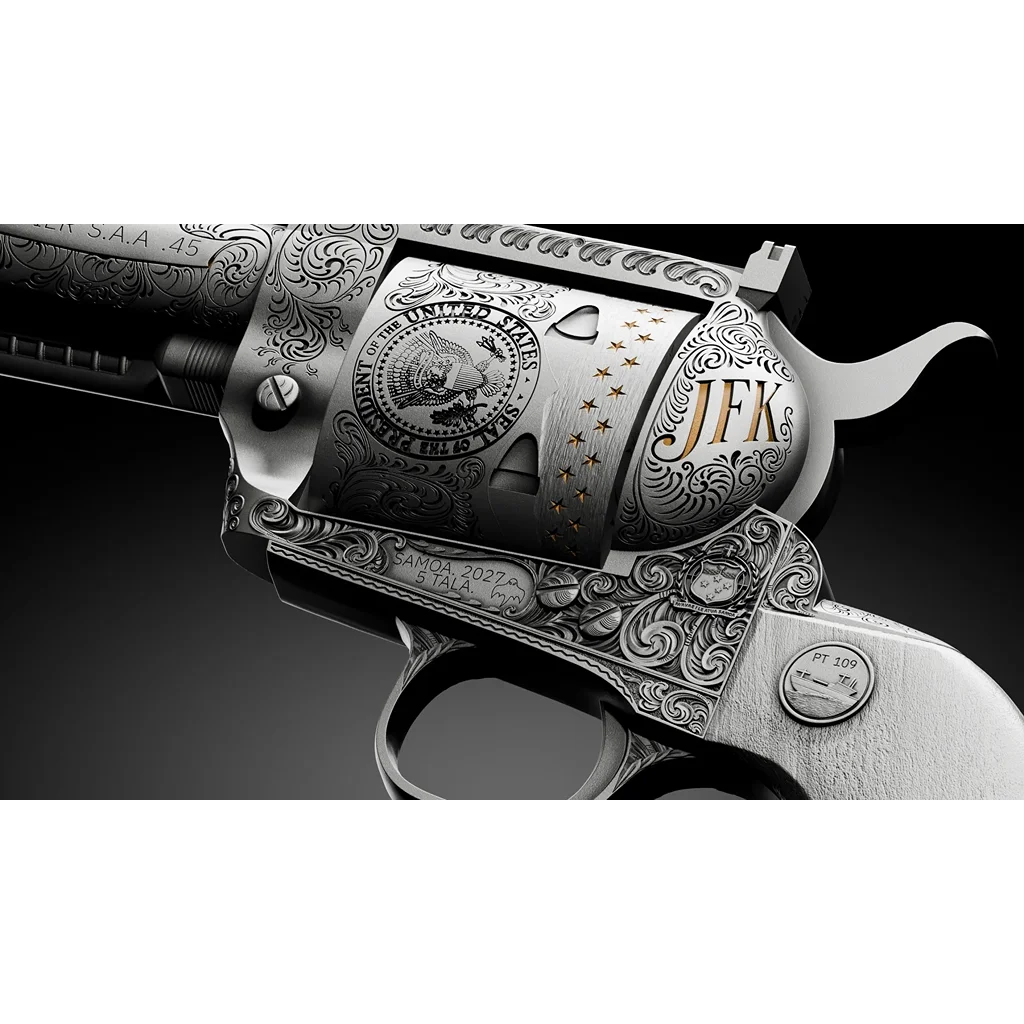2027 Samoa JFK's Revolver Shaped 2 oz Silver Coin