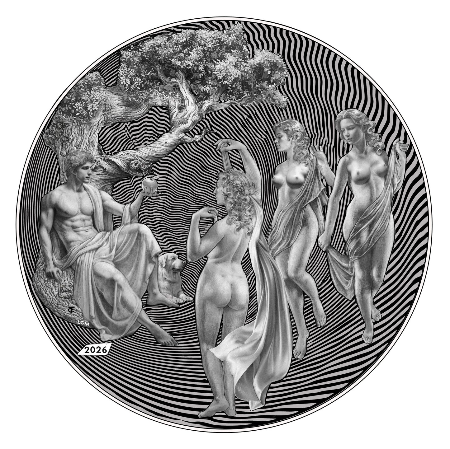 2026 Cameroon Paris & the Three Graces Antiqued 2 oz Silver Coin (07/15)