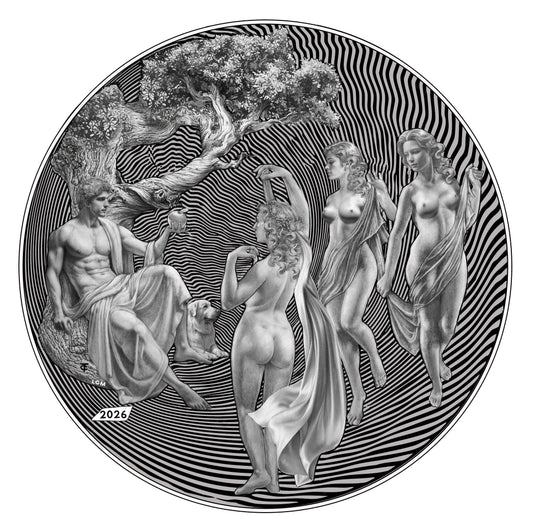 2026 Cameroon Paris & the Three Graces Antiqued 2 oz Silver Coin (07/15)