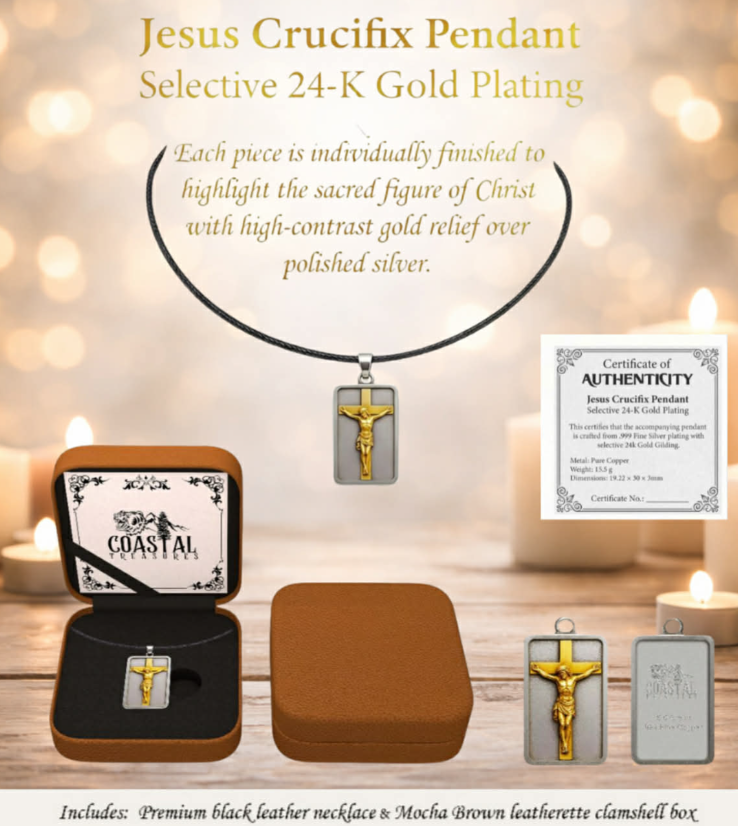 Jesus Crucifix Pendant Gold Plated 1/2 oz Copper Medal (06/23)