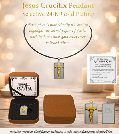 Jesus Crucifix Pendant Gold Plated 1/2 oz Copper Medal (06/23)