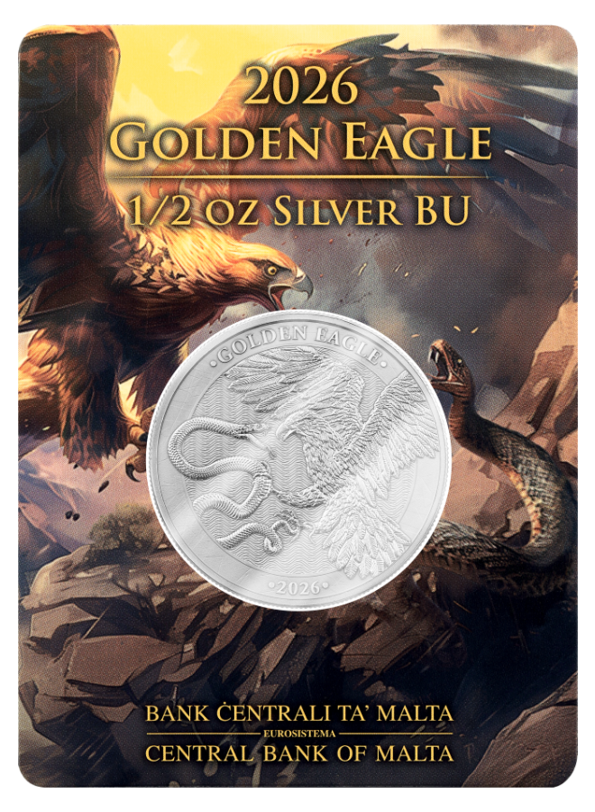 Estimate: 2026 Malta Golden Eagle BU 1/2 oz Silver Coin in Card