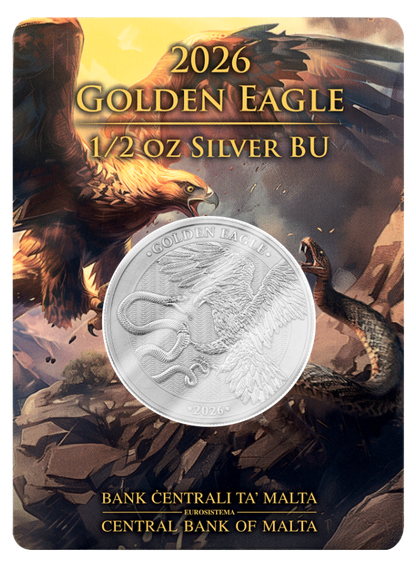 Estimate: 2026 Malta Golden Eagle BU 1/2 oz Silver Coin in Card