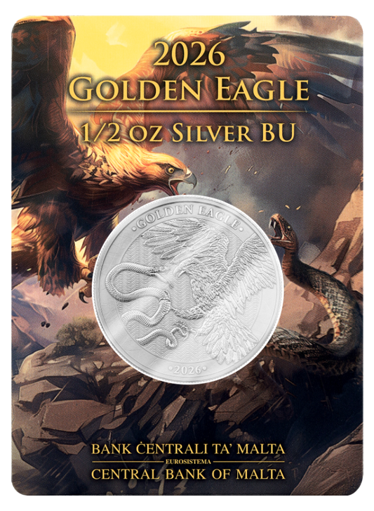 Estimate: 2026 Malta Golden Eagle BU 1/2 oz Silver Coin in Card