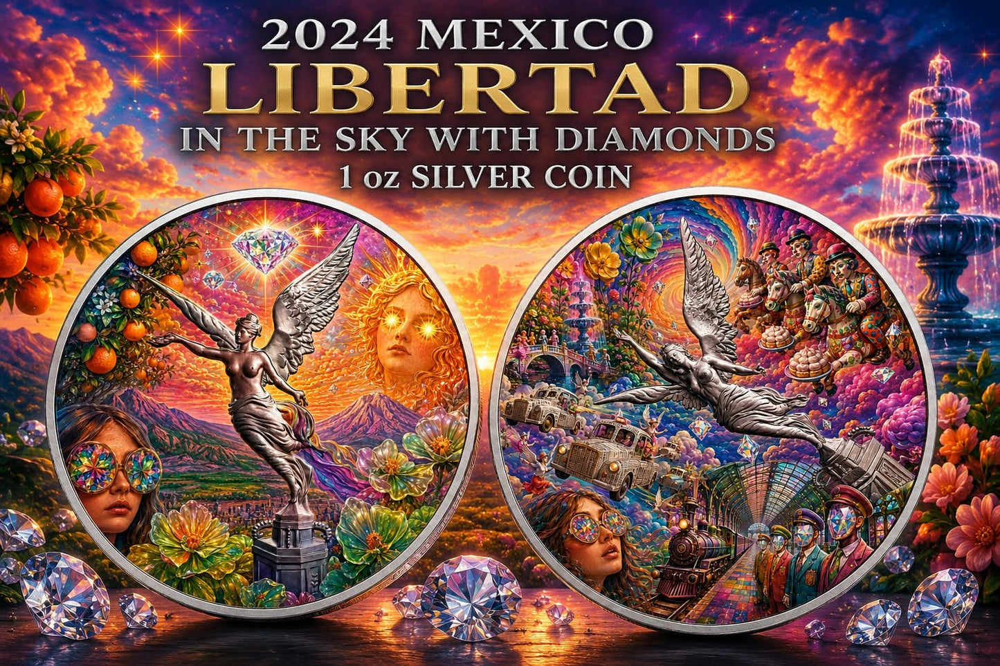 2024 Mexico Libertad in the Sky with Diamonds 1 oz Silver Coin (07/08)