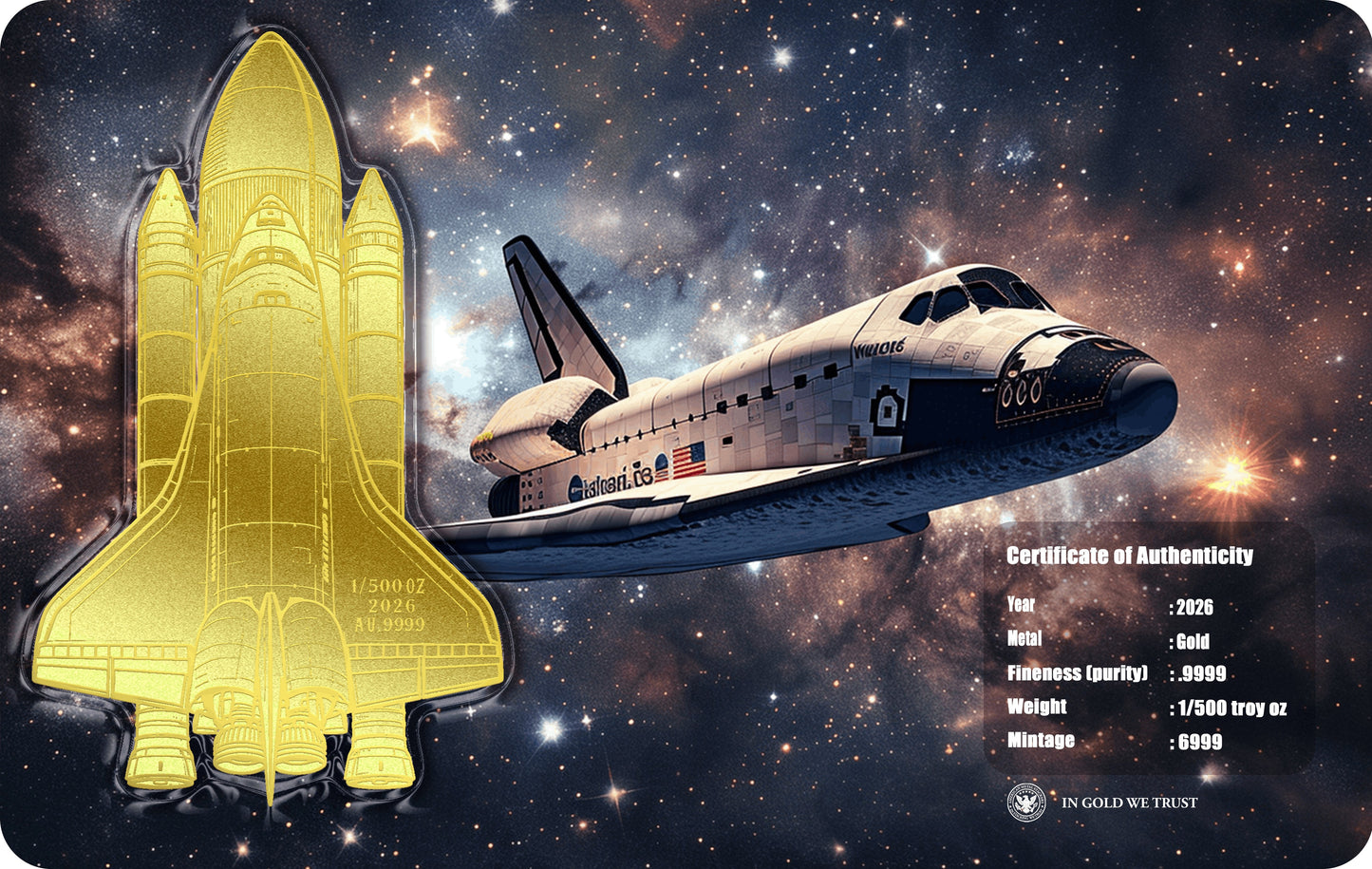 Space Shuttle Shaped 1/500 oz Gold Medal in Card (07/08)