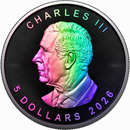 2026 Canada Maple Leaf Cyber Neon Holo Edition 1 oz Silver Coin